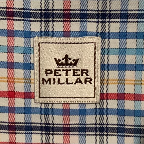 Men's PETER MILLAR Size L Plaid Button Down Shirt Checked Colorful 100% Cotton - Picture 11 of 11
